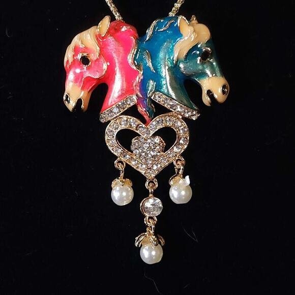 Betsey Johnson Jewelry - Twin Horse Gemini Betsey Johnson Enamel and Rhinestone Necklace